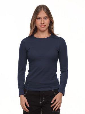 Blusa mujer slim fit luna manga larga color azul navy · Aritex Colombia
