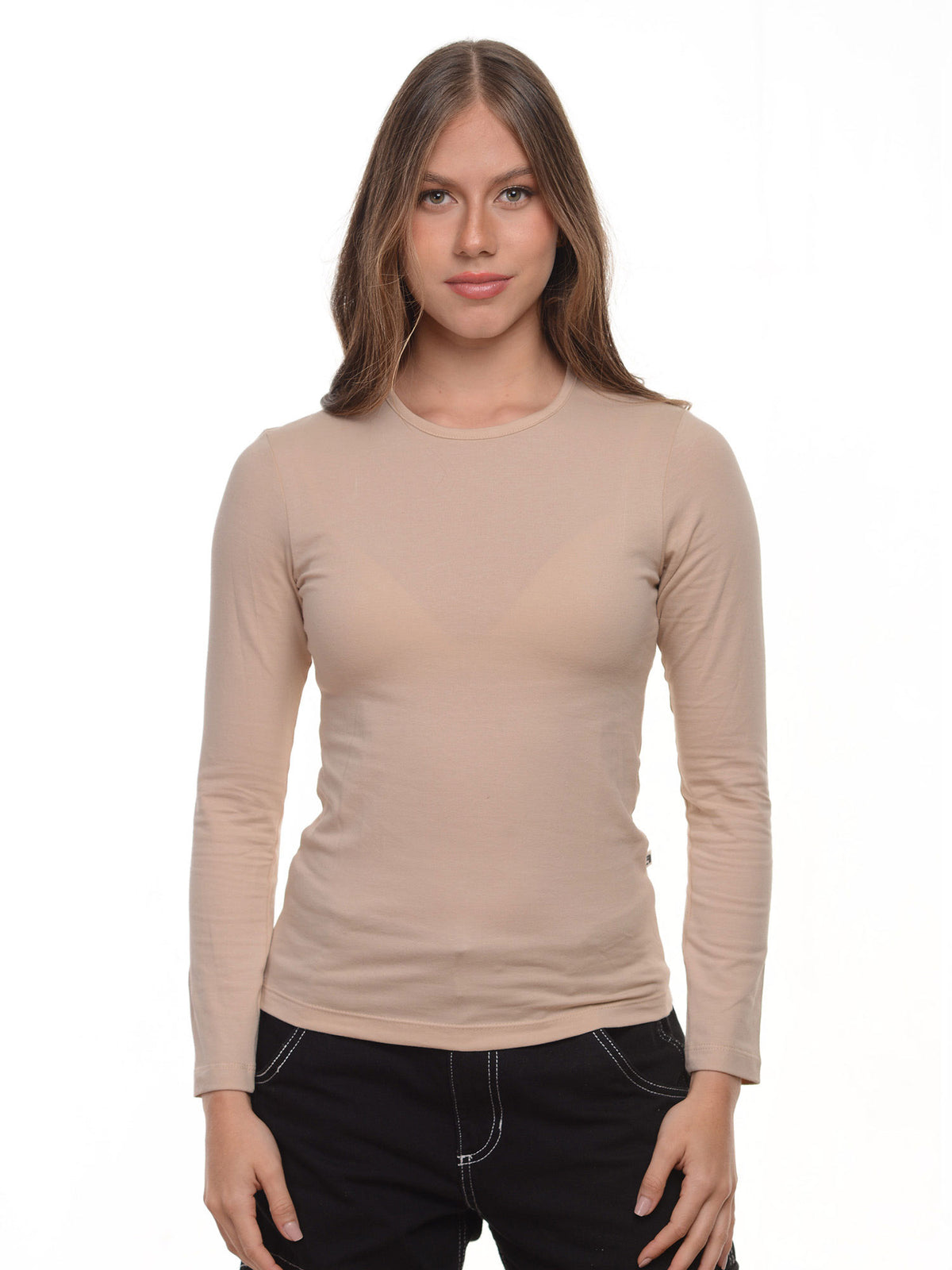 Blusa mujer slim fit luna manga larga color nude · Aritex Colombia