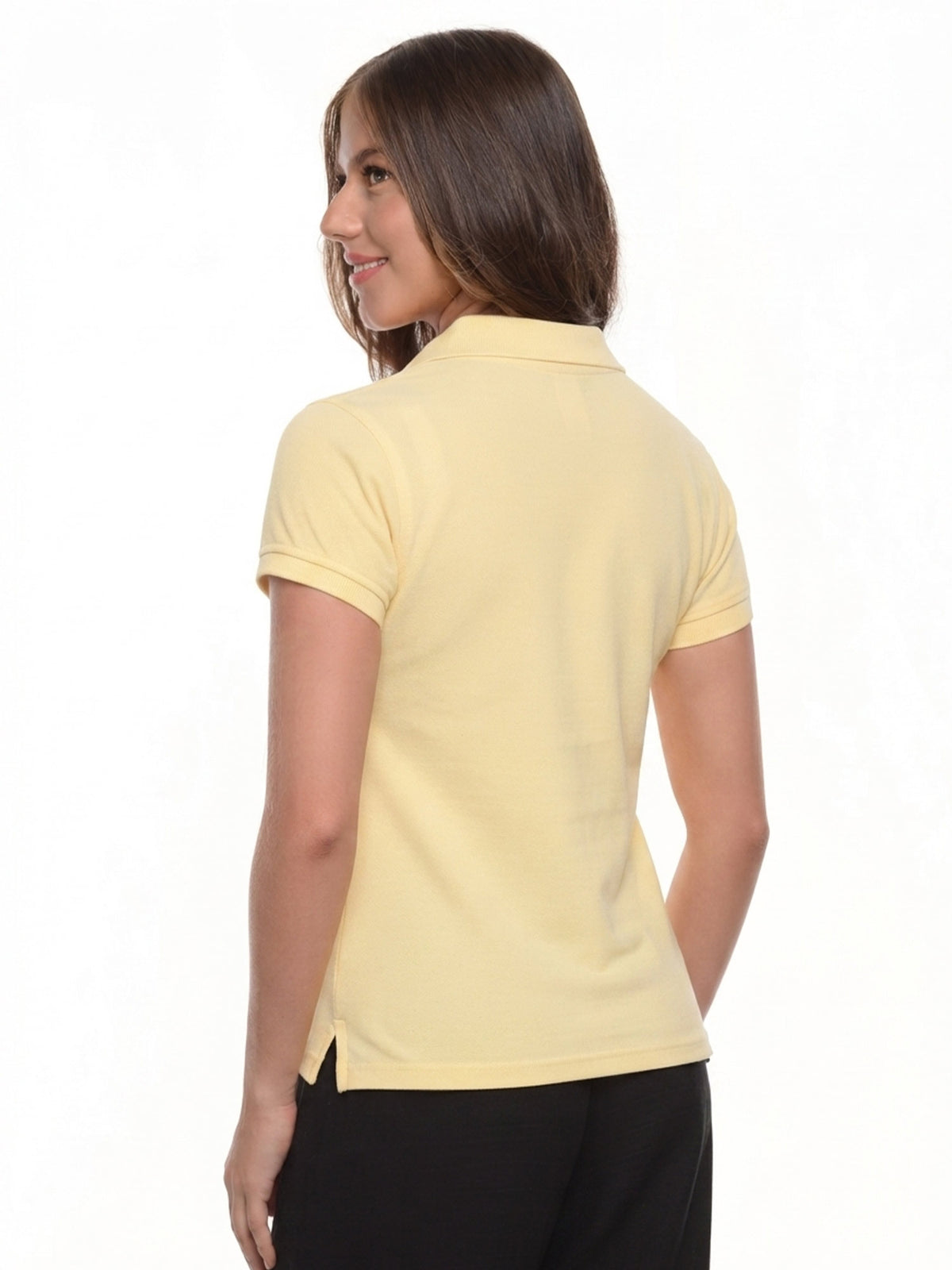 Polo mujer corte clásico rayas color amarillo mantequilla, vista 2 · Aritex Colombia