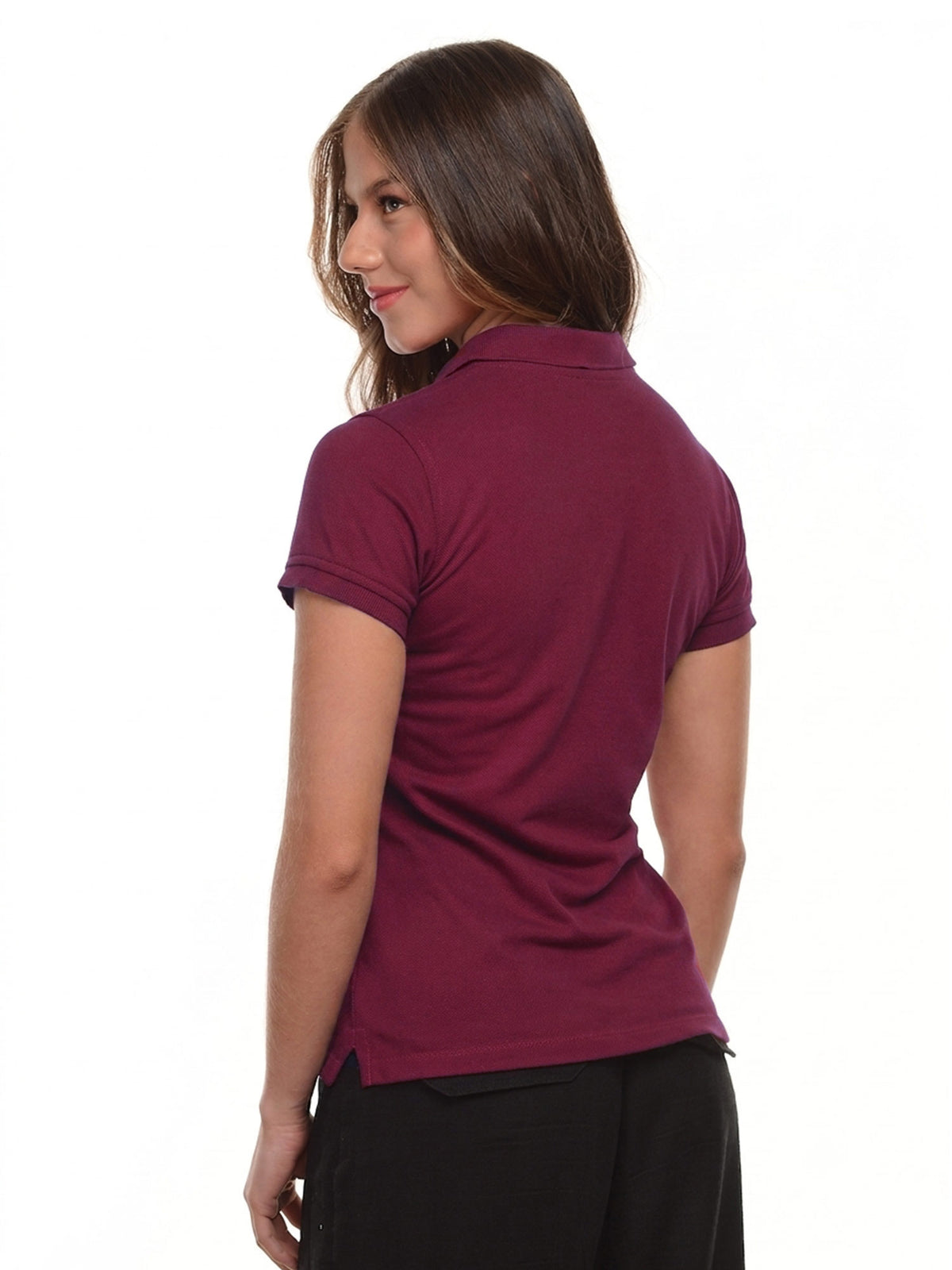 Polo mujer corte clásico rayas color burdeo imperial, vista 2 · Aritex Colombia