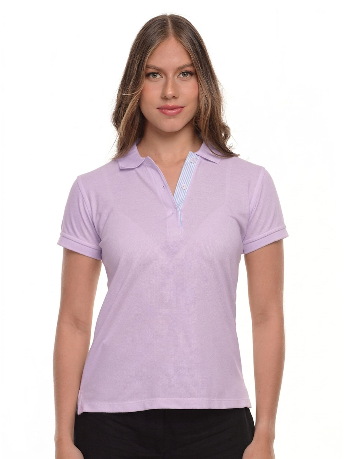 Polo mujer corte clásico rayas color lila · Aritex Colombia