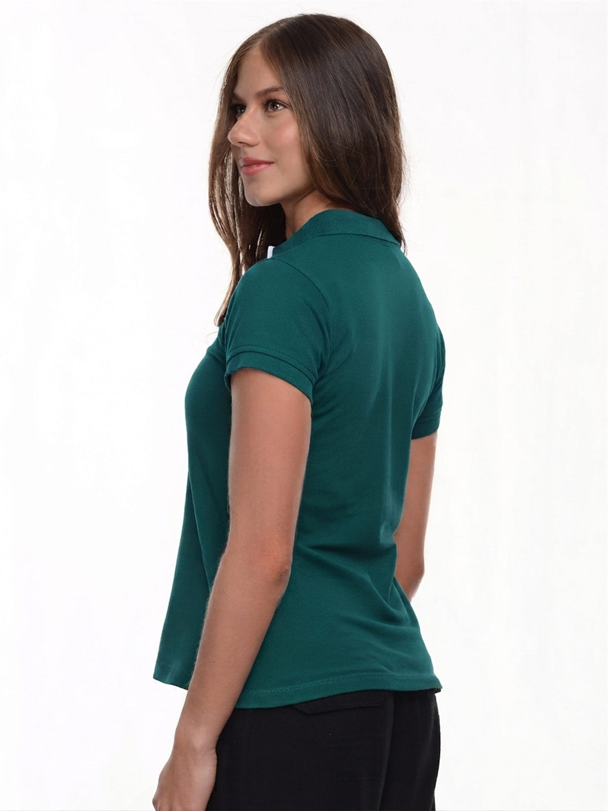 Polo mujer corte clásico rayas color verde esmeralda, vista 2 · Aritex Colombia