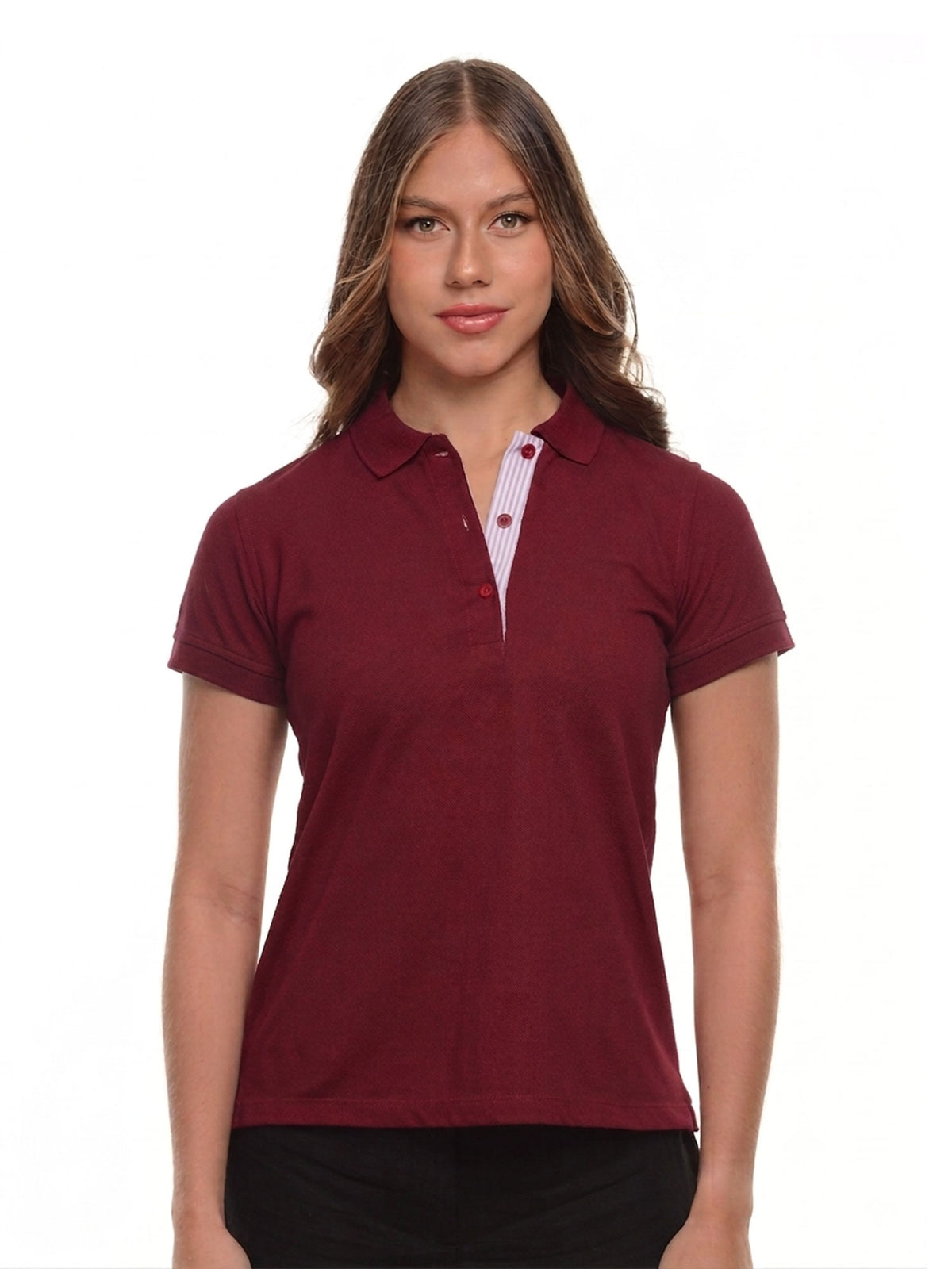 Polo mujer corte clásico rayas color vinotinto · Aritex Colombia