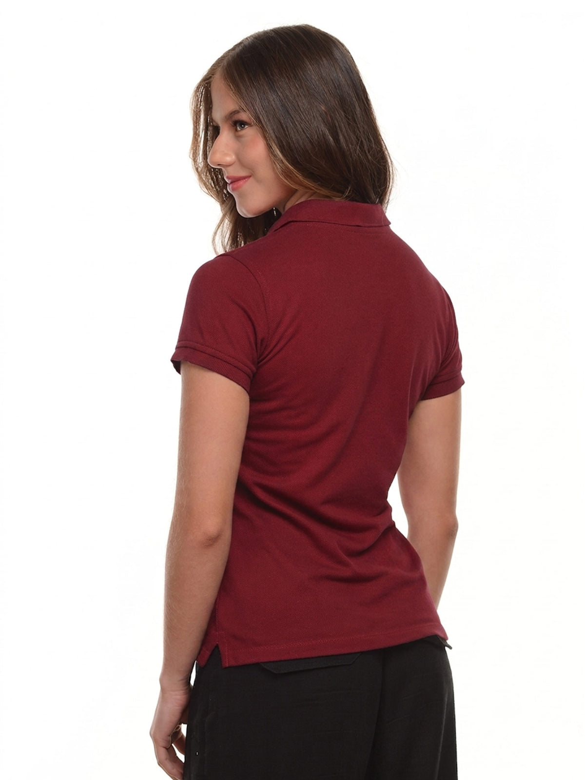 Polo mujer corte clásico rayas color vinotinto, vista 2 · Aritex Colombia