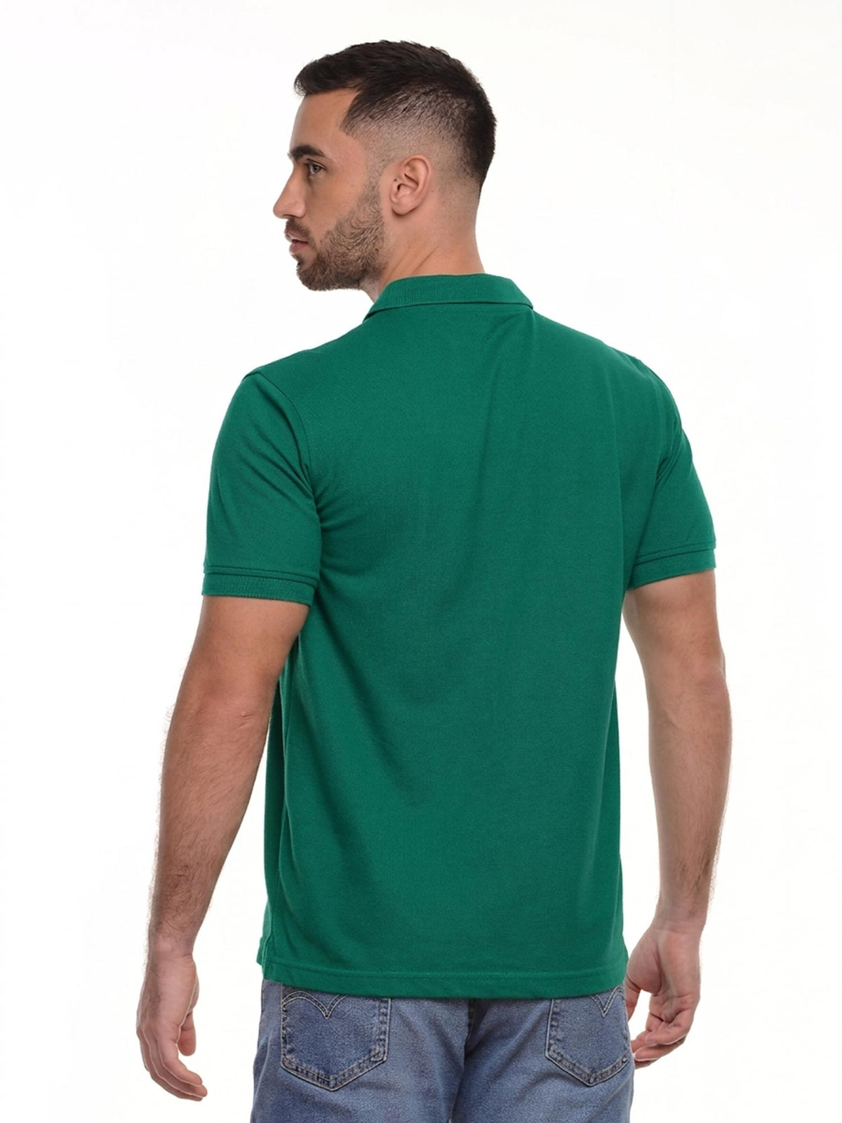 Polo hombre corte clásico rayas color verde esmeralda, vista 2 · Aritex Colombia