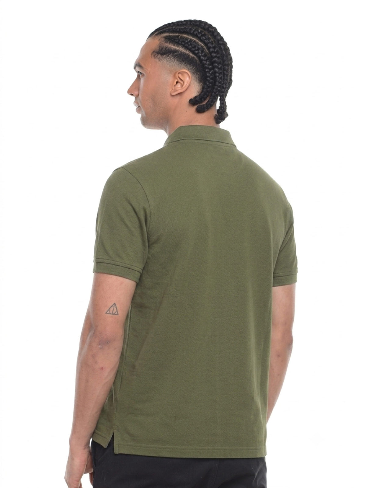 Polo hombre corte clásico rayas color verde militar, vista 2 · Aritex Colombia