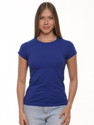 Camiseta mujer slim fit cuello redondo color azul rey · Aritex Colombia
