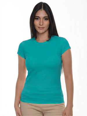 Camiseta mujer slim fit cuello redondo color verde esmeralda · Aritex Colombia