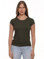 Camiseta mujer slim fit cuello redondo color verde militar · Aritex Colombia
