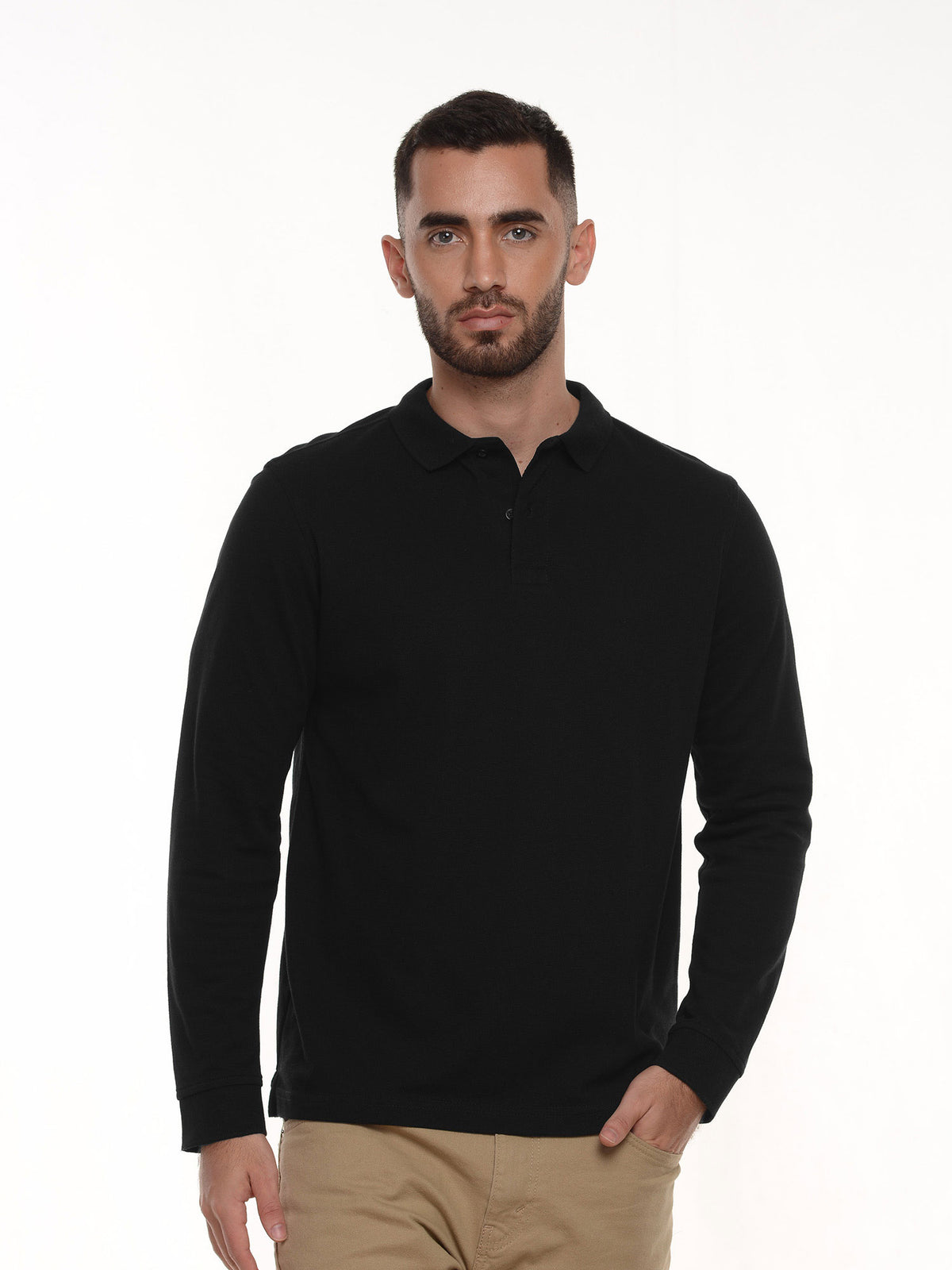 Polo hombre corte clásico manga larga color negro · Aritex Colombia
