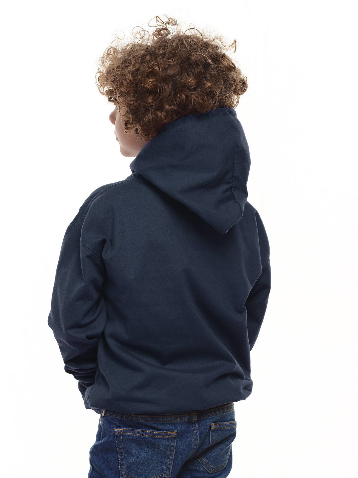 Buzo niño con capucha color azul navy, vista 2 · Aritex Colombia