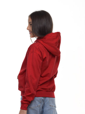 Buzo niño con capucha color rojo, vista 2 · Aritex Colombia