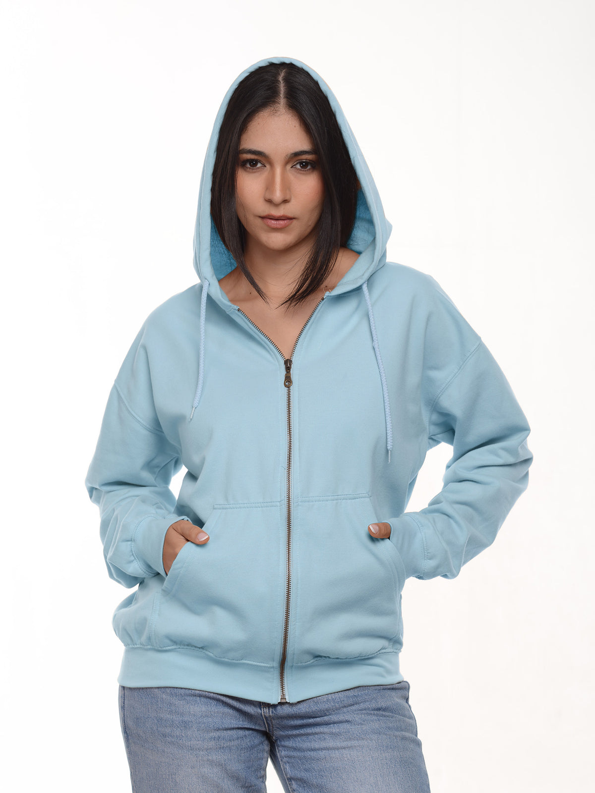 Buzo Unisex con capucha y cierre color azul cielo · Aritex Colombia
