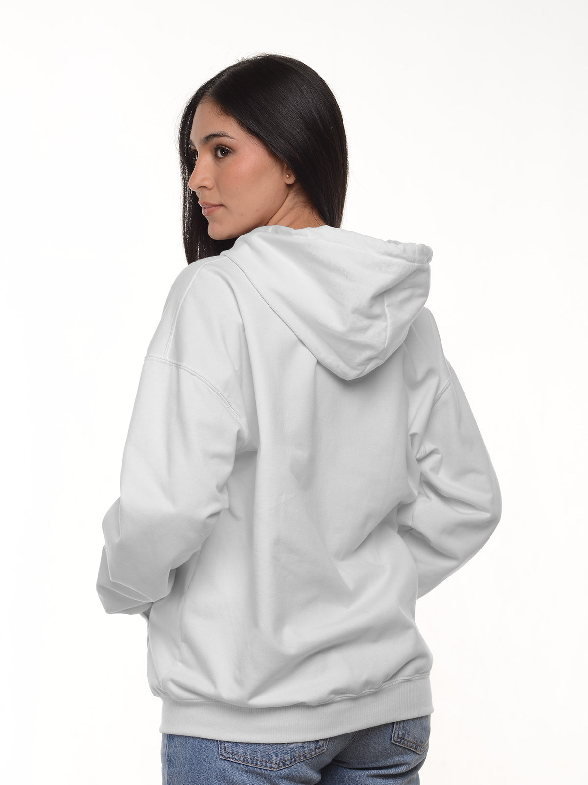Buzo Unisex con capucha y cierre color blanco, vista 2 · Aritex Colombia