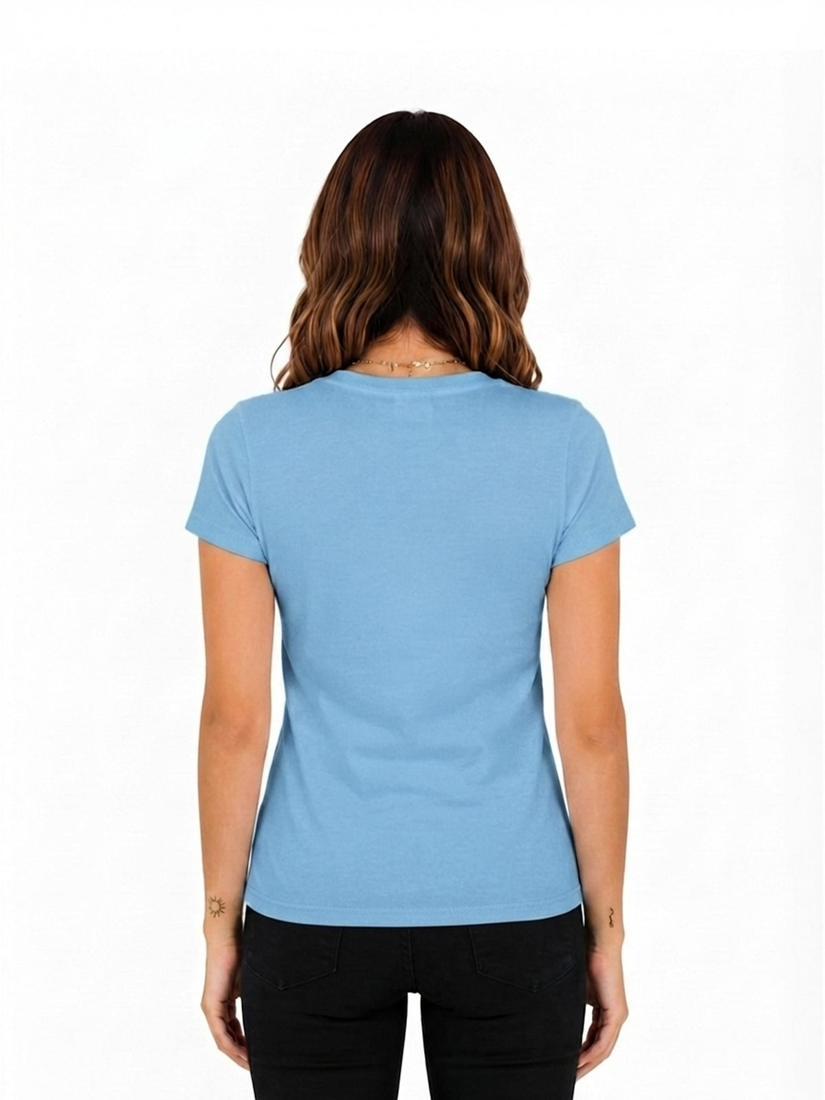 Camiseta mujer slim fit color azul cielo, vista 2 · Aritex Colombia