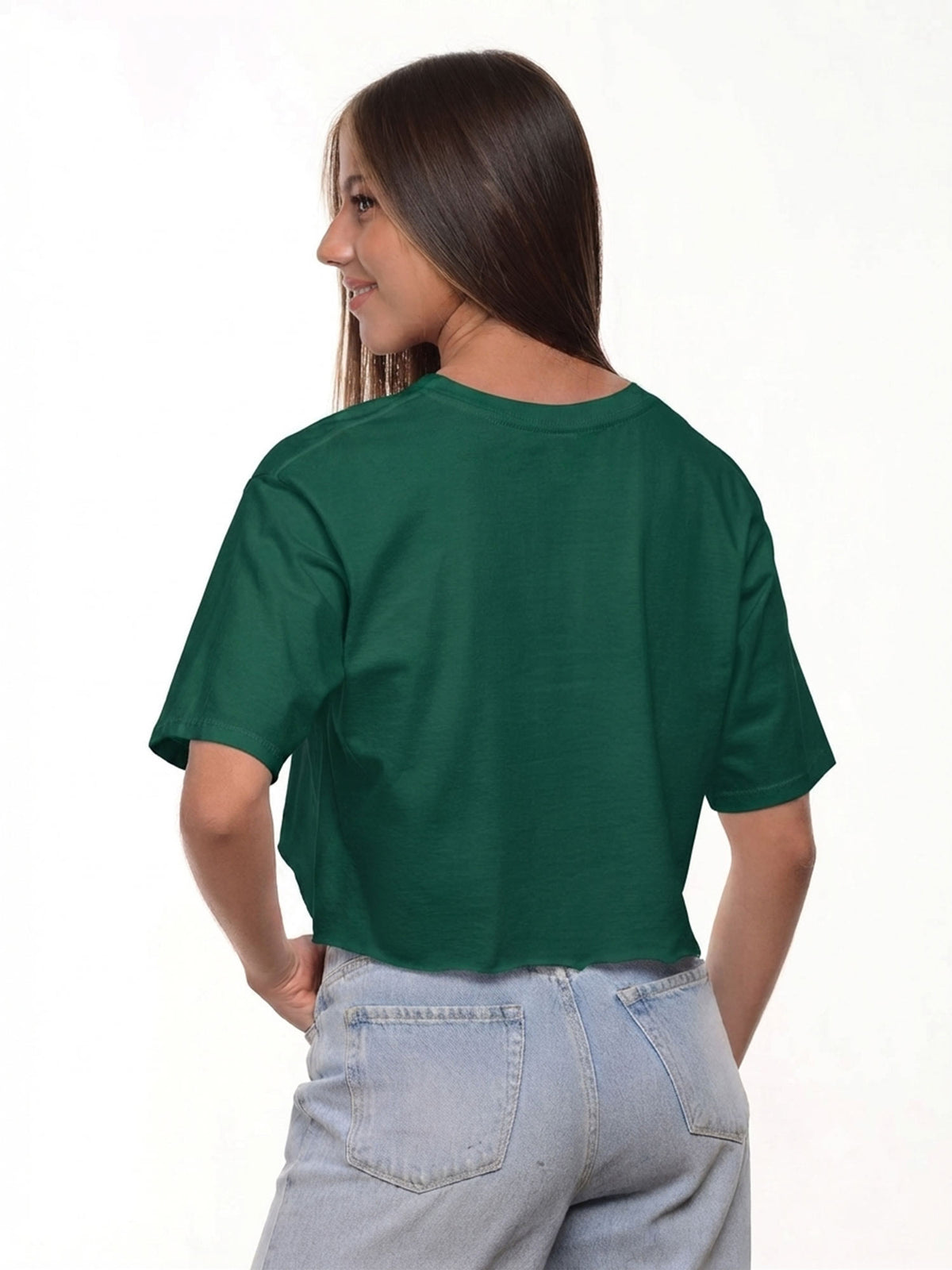 Camiseta mujer Crop oversize color verde botella, vista 2 · Aritex Colombia