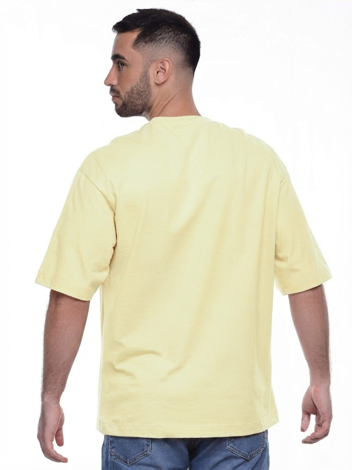 Camiseta hombre oversize 230g color amarillo mantequilla, vista 2 · Aritex Colombia