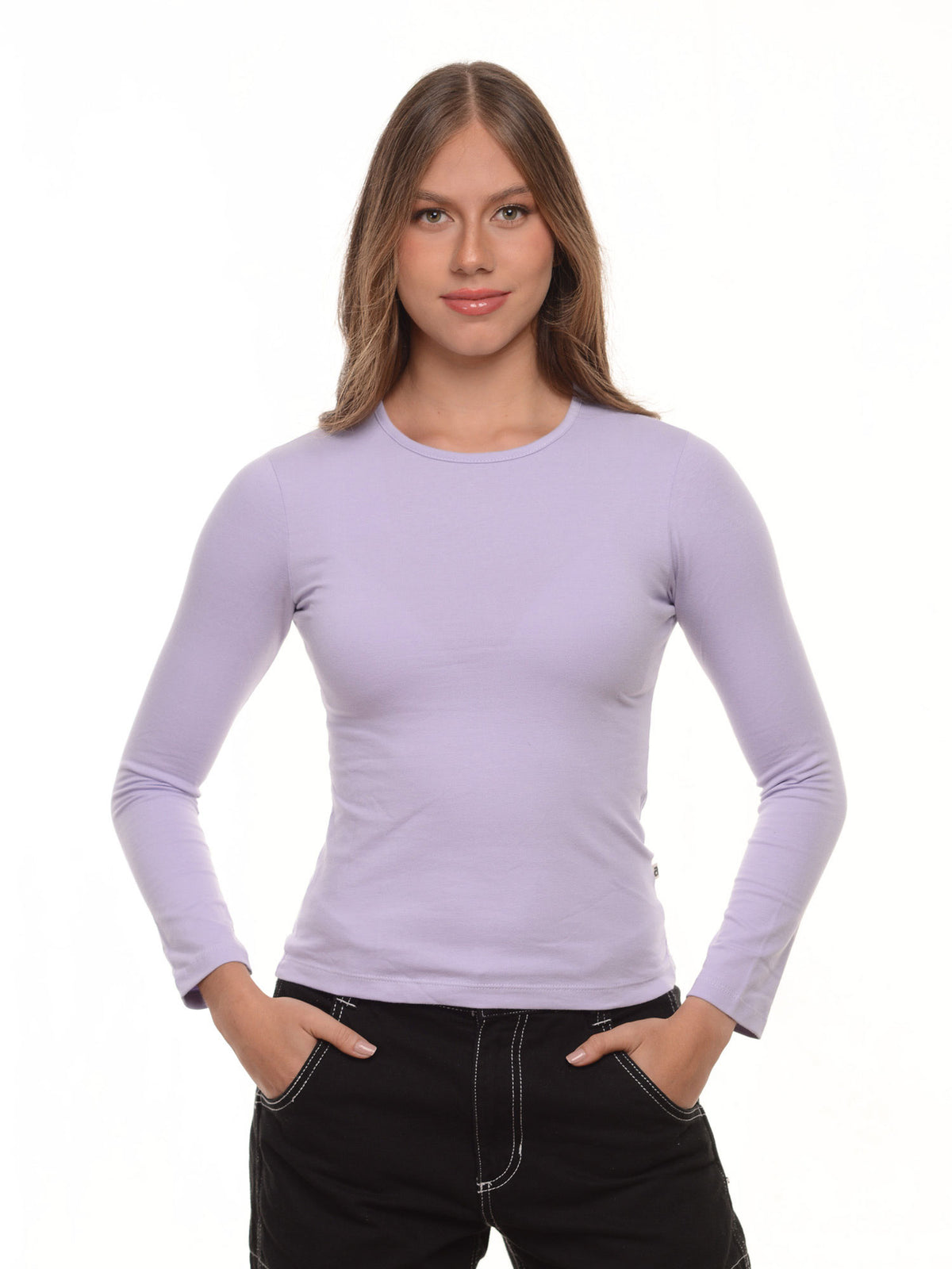 Blusa mujer slim fit luna manga larga color lila · Aritex Colombia