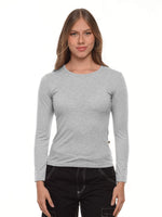 Blusa mujer slim fit luna manga larga color gris jasped · Aritex Colombia