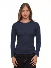 Blusa mujer slim fit luna manga larga color azul navy · Aritex Colombia