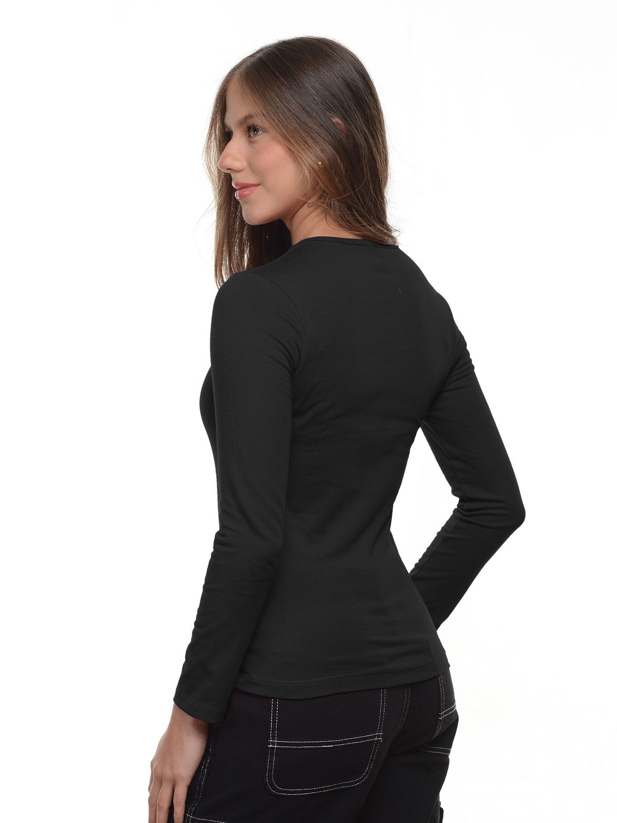 Blusa mujer slim fit luna manga larga en algodón con elastano, vista 2 · Aritex Colombia