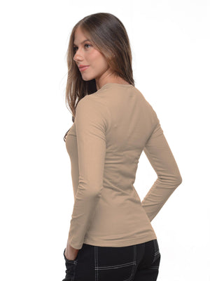 Blusa mujer slim fit luna manga larga en algodón con elastano, vista 10 · Aritex Colombia