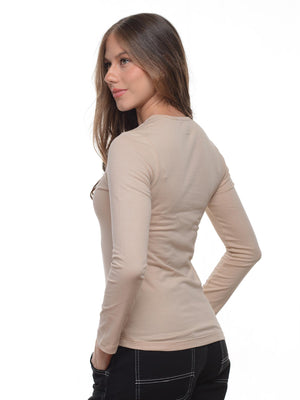 Blusa mujer slim fit luna manga larga en algodón con elastano, vista 7 · Aritex Colombia