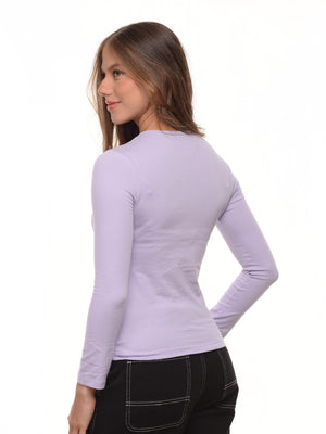 Blusa mujer slim fit luna manga larga en algodón con elastano, vista 8 · Aritex Colombia