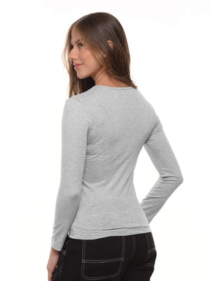 Blusa mujer slim fit luna manga larga en algodón con elastano, vista 4 · Aritex Colombia