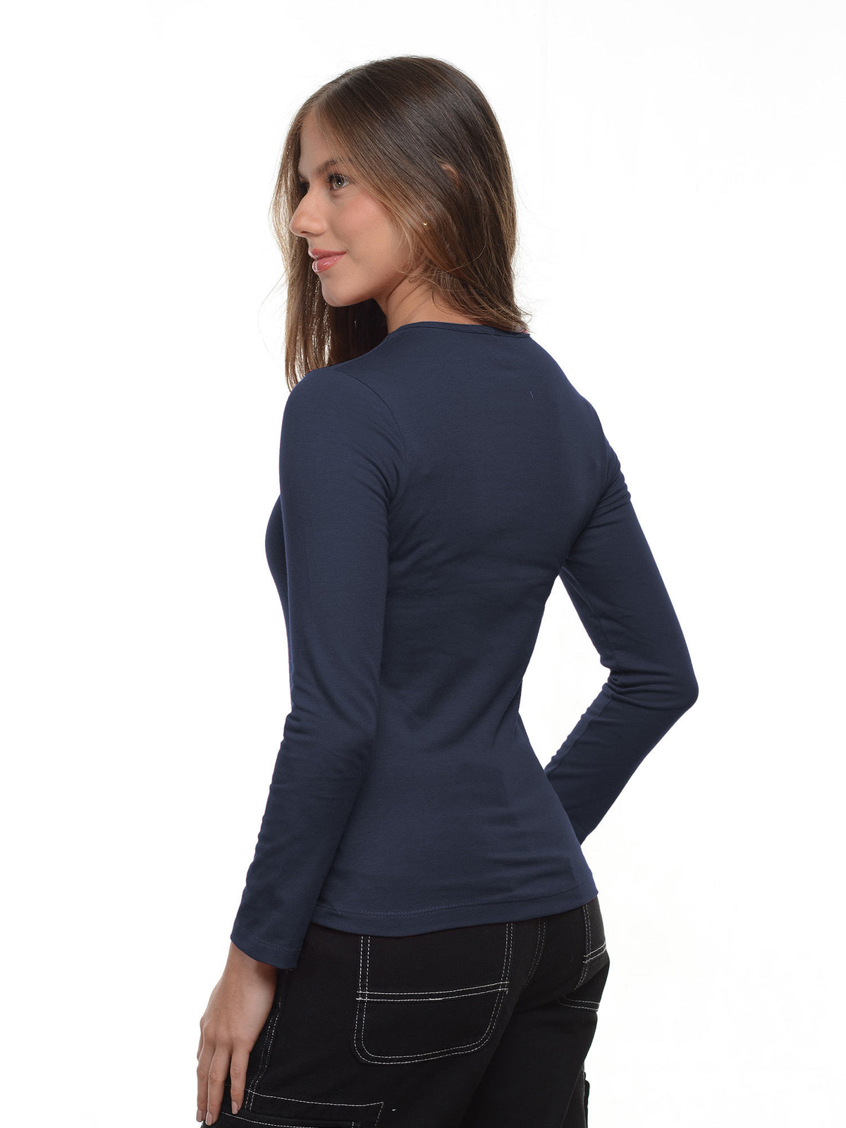 Blusa mujer slim fit luna manga larga en algodón con elastano, vista 6 · Aritex Colombia