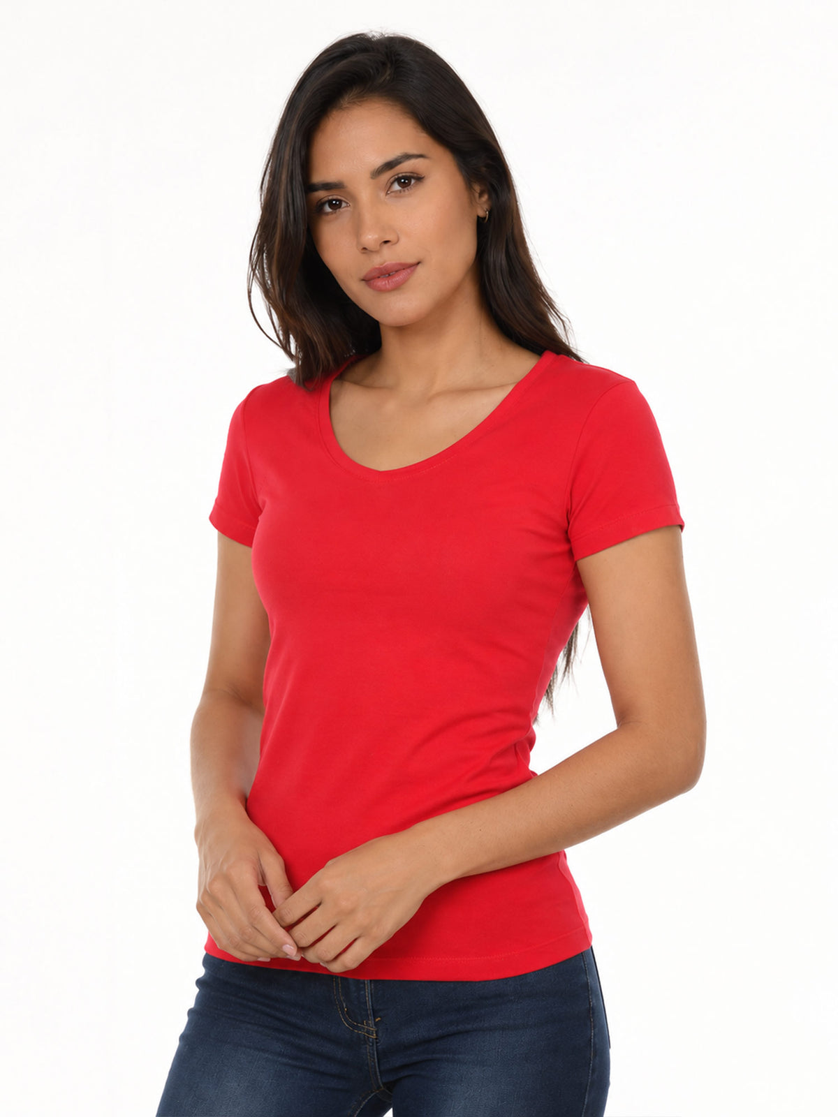 Blusa mujer slim fit sofia manga corta en algodón con elastano, vista 3 · Aritex Colombia