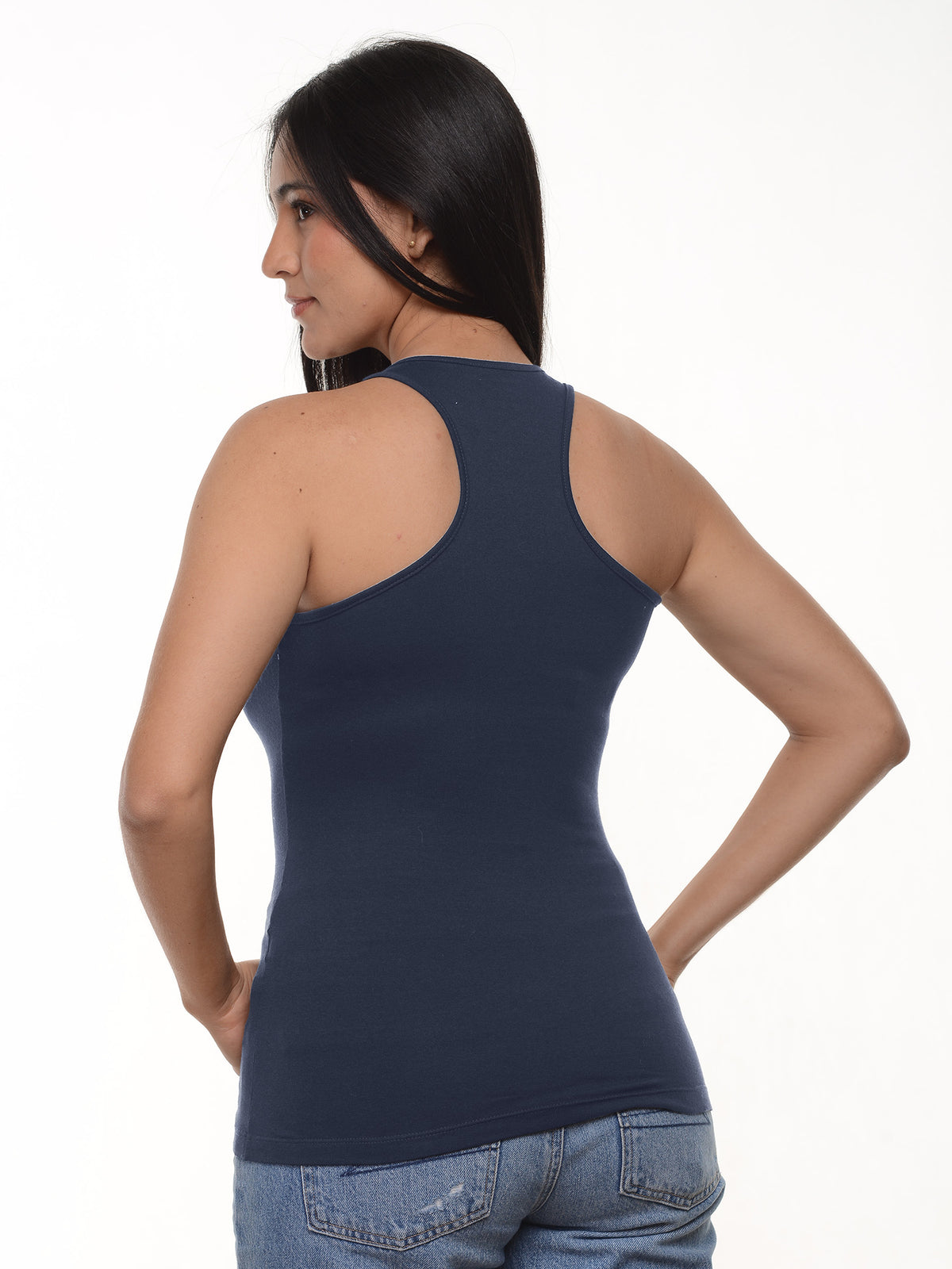 Blusa mujer sisa yoga color azul navy, vista 2 · Aritex Colombia