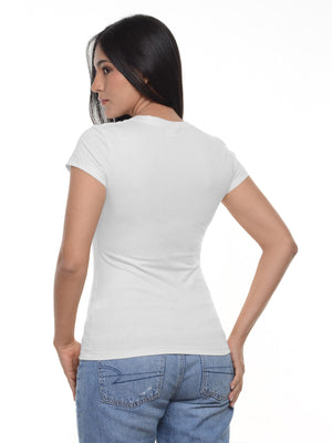 Camiseta mujer slim fit cuello v color blanco, vista 2 · Aritex Colombia