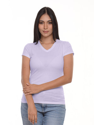 Camiseta mujer slim fit cuello v color lila · Aritex Colombia