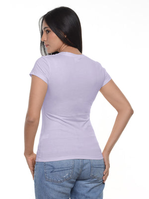 Camiseta mujer slim fit cuello v color lila, vista 2 · Aritex Colombia