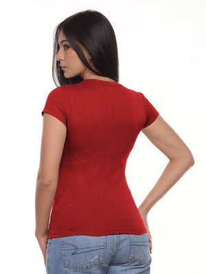 Camiseta mujer slim fit cuello v color rojo marlboro, vista 2 · Aritex Colombia