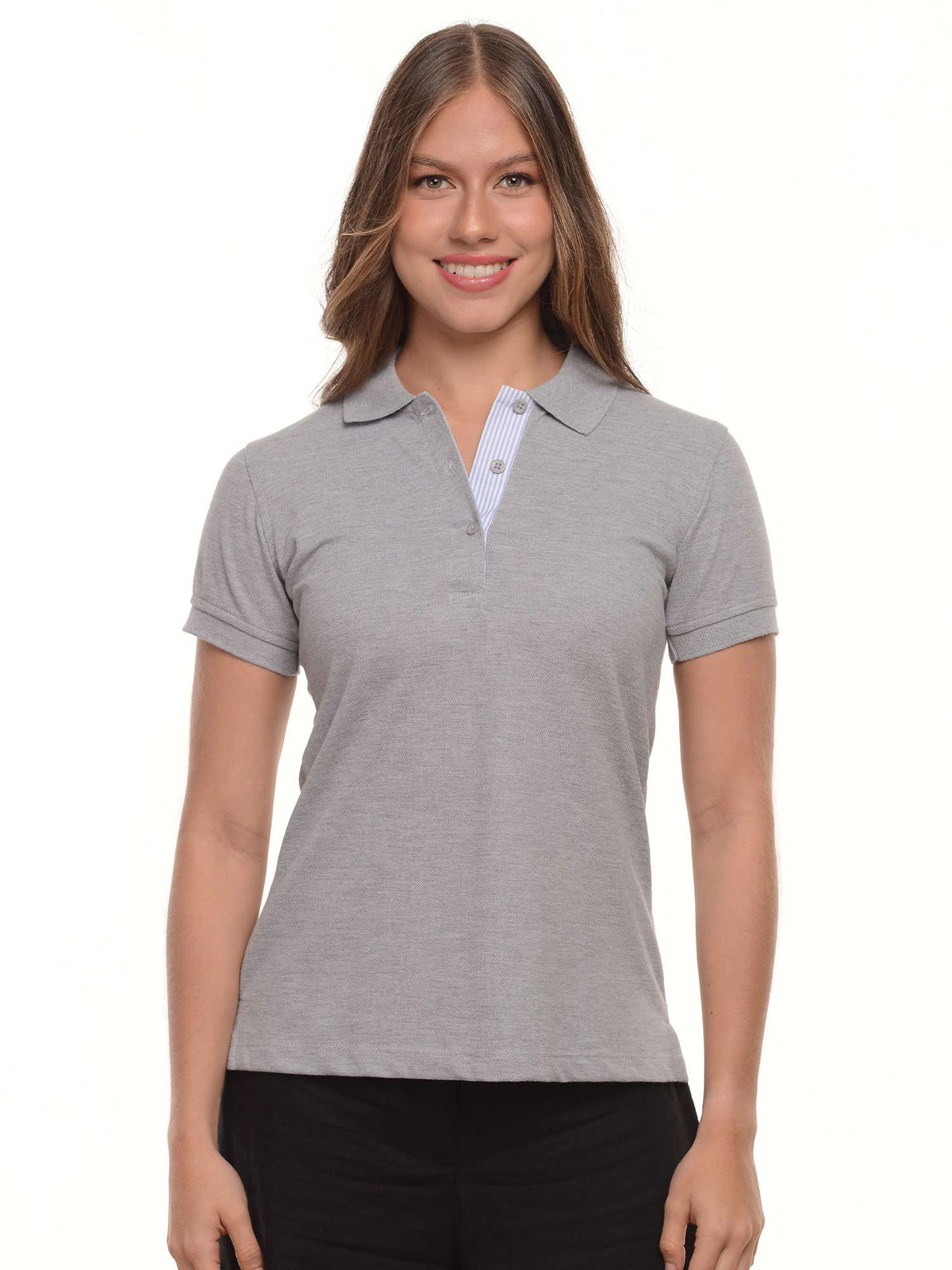 Polo mujer corte clásico rayas color gris jasped · Aritex Colombia