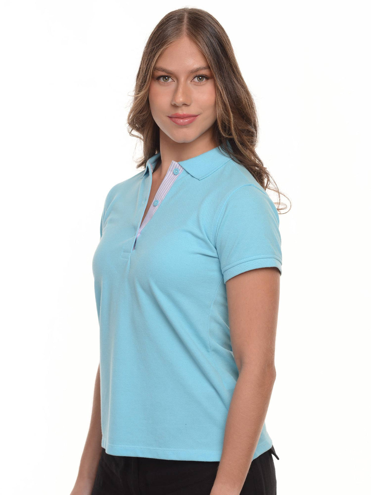Polo mujer corte clásico rayas color azul agua · Aritex Colombia