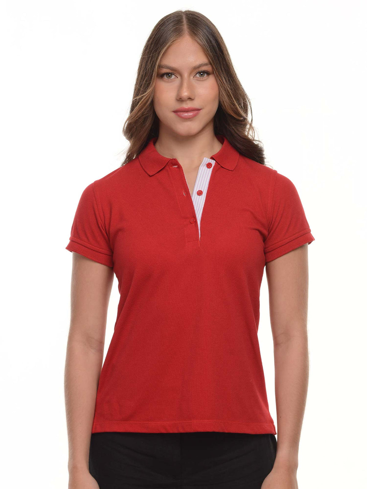 Polo mujer corte clásico rayas color rojo · Aritex Colombia