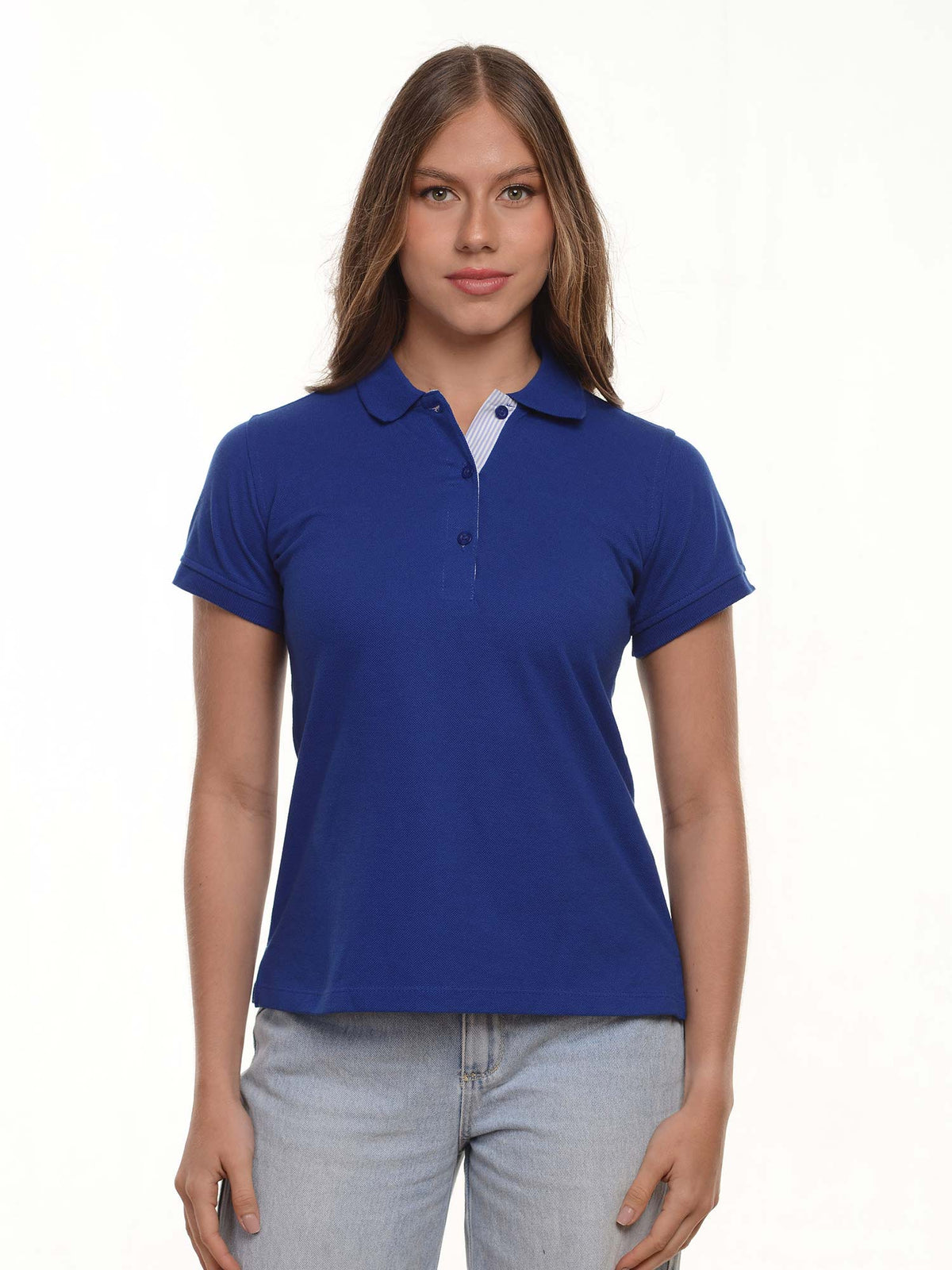 Polo mujer corte clásico rayas color azul rey · Aritex Colombia