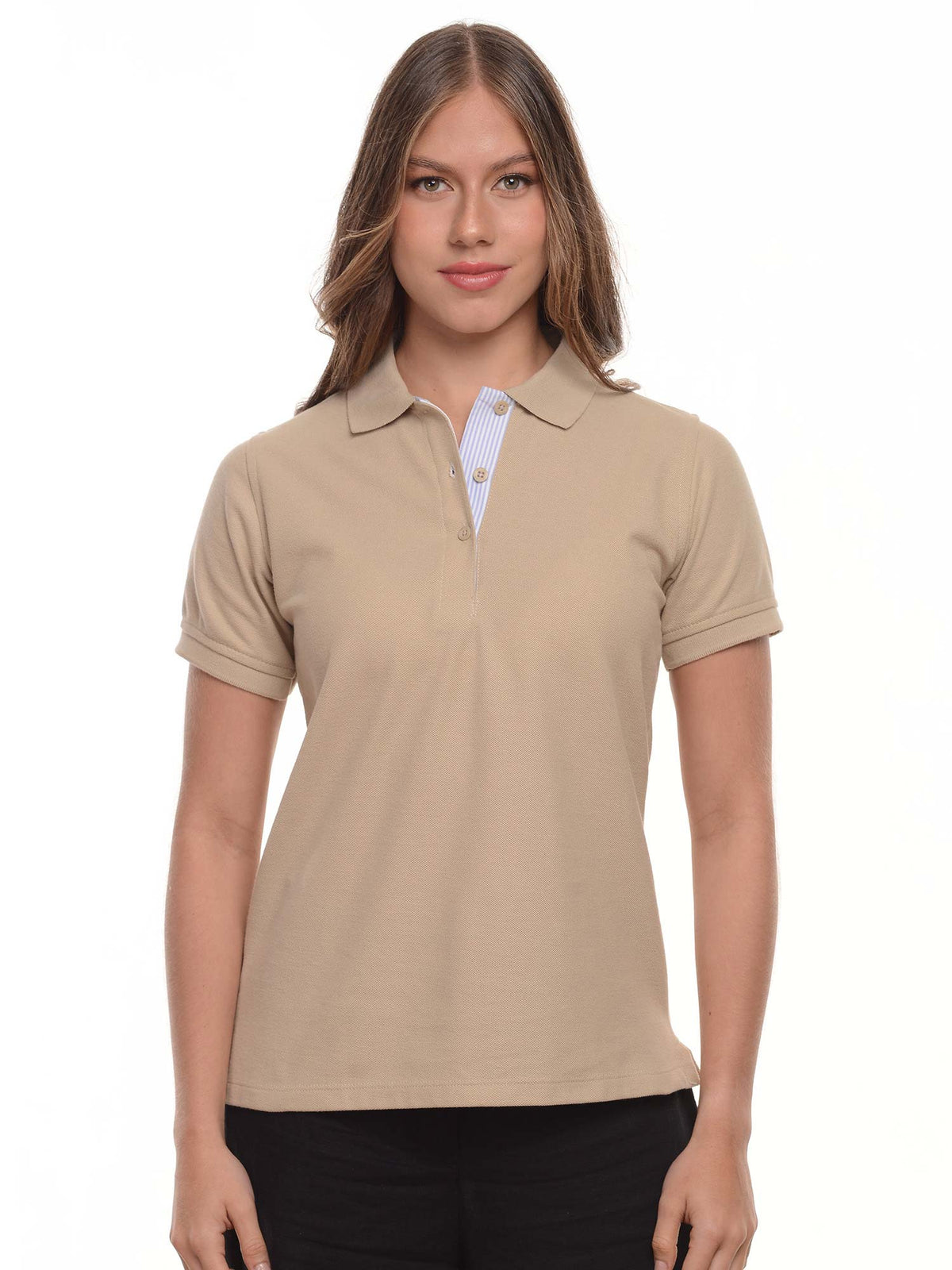 Polo mujer corte clásico rayas color kaky · Aritex Colombia