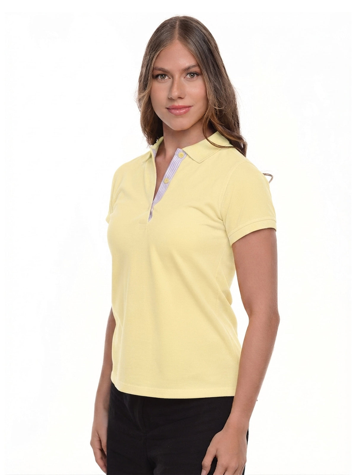 Polo mujer corte clásico rayas color amarillo mantequilla · Aritex Colombia