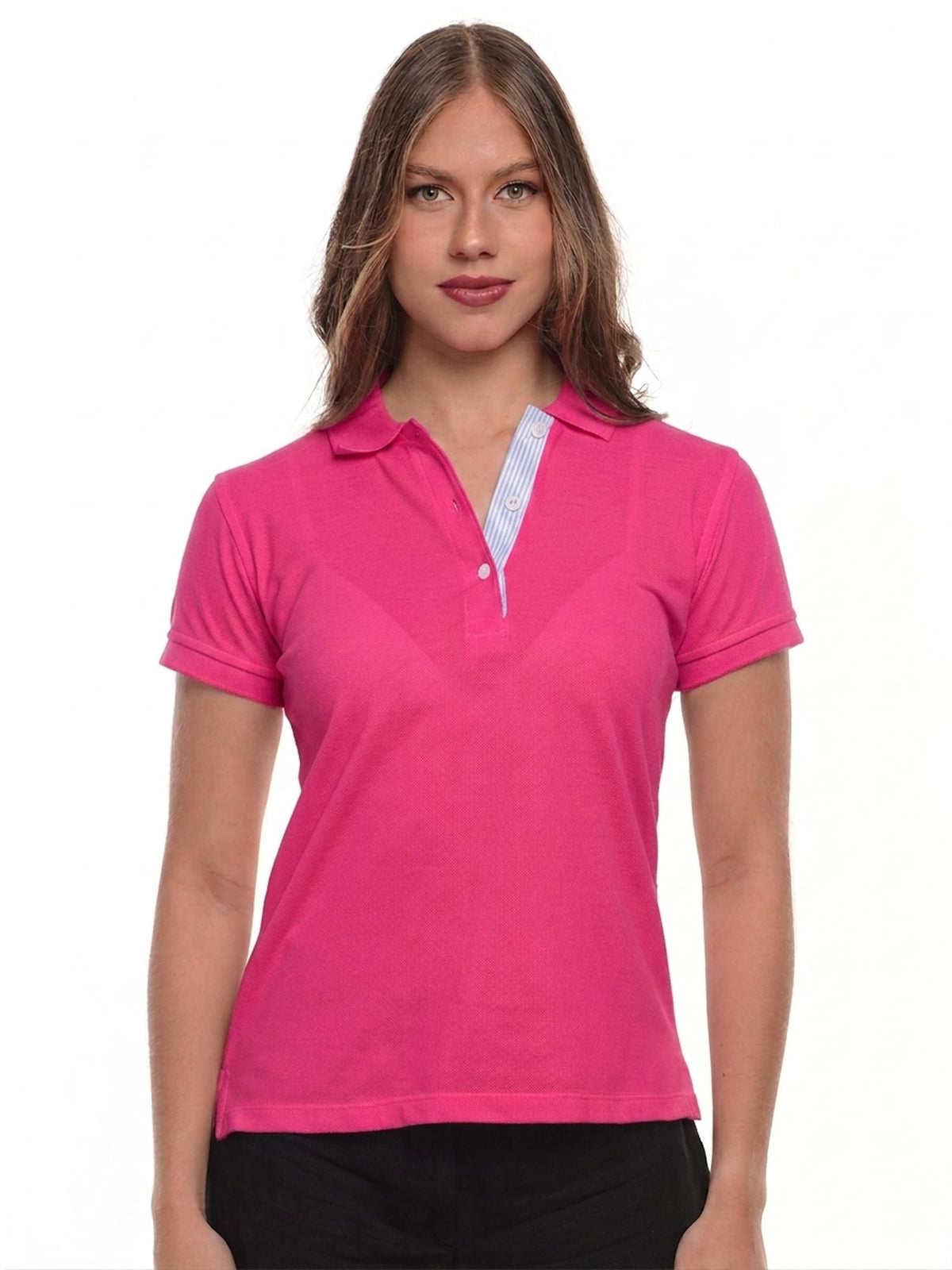 Polo mujer corte clásico rayas color fucsia claro · Aritex Colombia