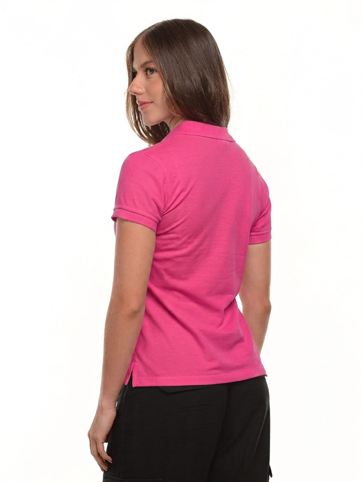 Polo mujer corte clásico rayas color fucsia claro, vista 2 · Aritex Colombia