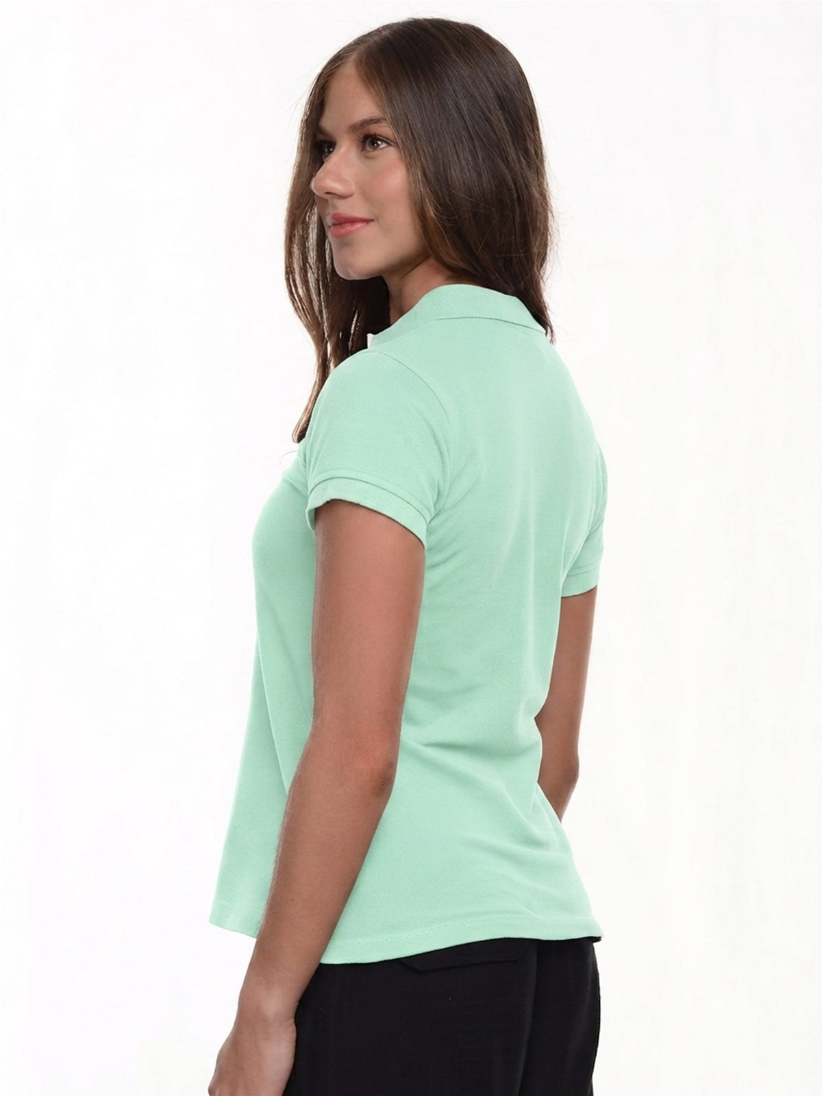 Polo mujer corte clásico rayas color menta, vista 2 · Aritex Colombia