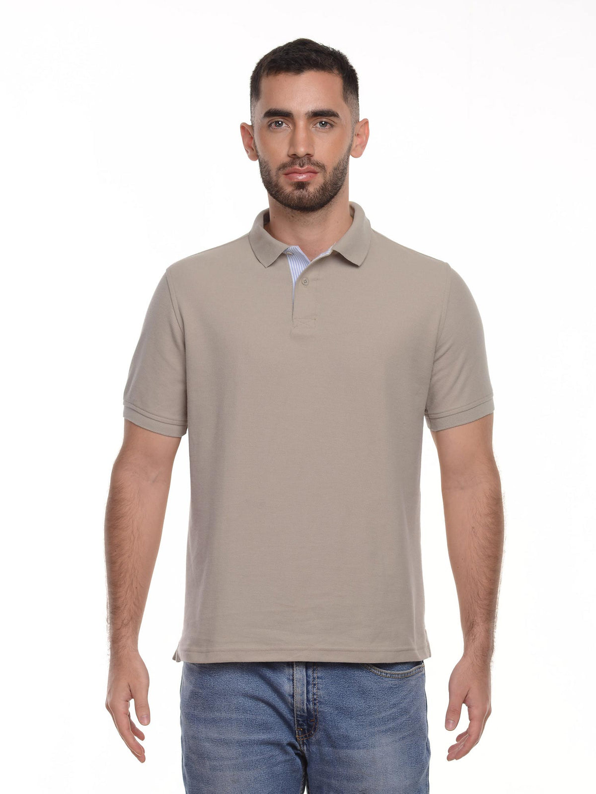 Polo hombre corte clásico rayas color kaky · Aritex Colombia