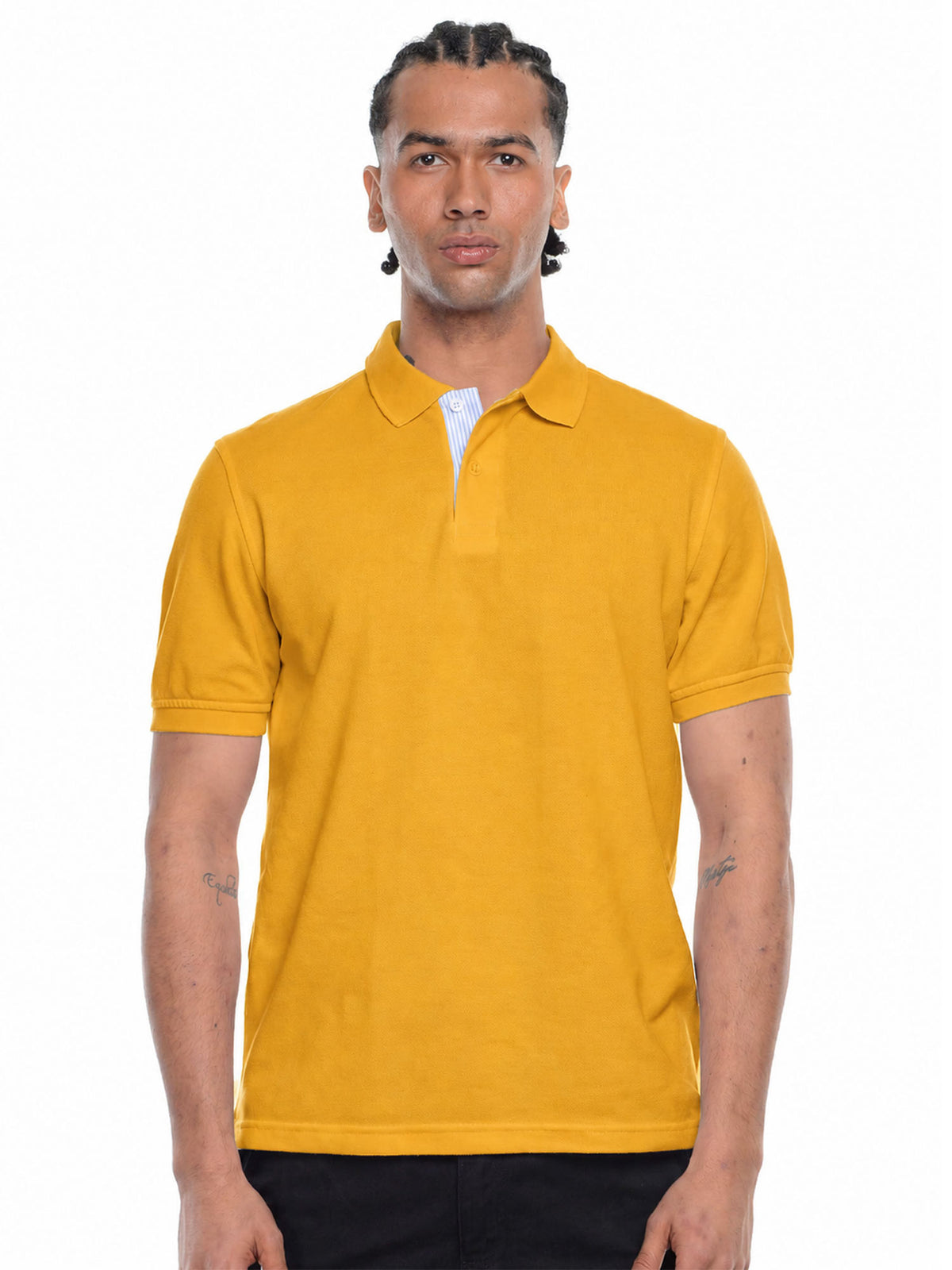 Polo hombre corte clásico rayas color mostaza · Aritex Colombia