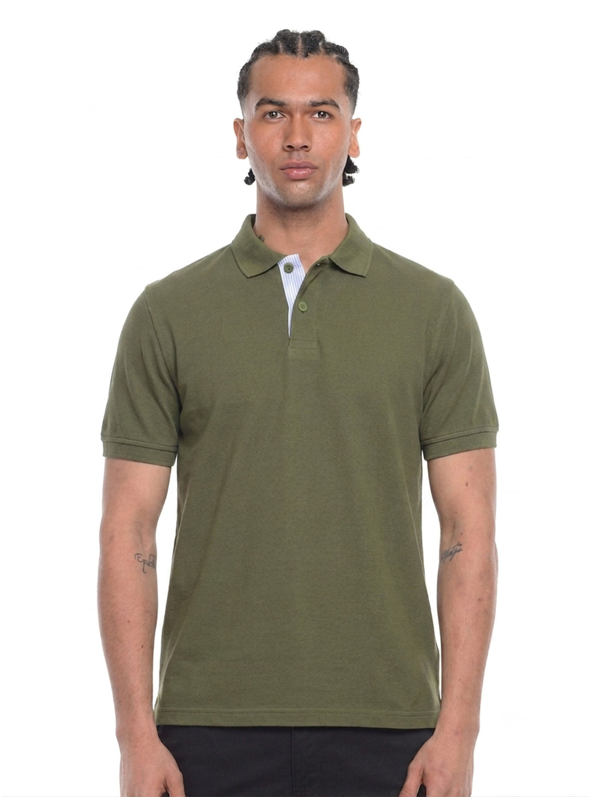 Polo hombre corte clásico rayas color verde militar · Aritex Colombia