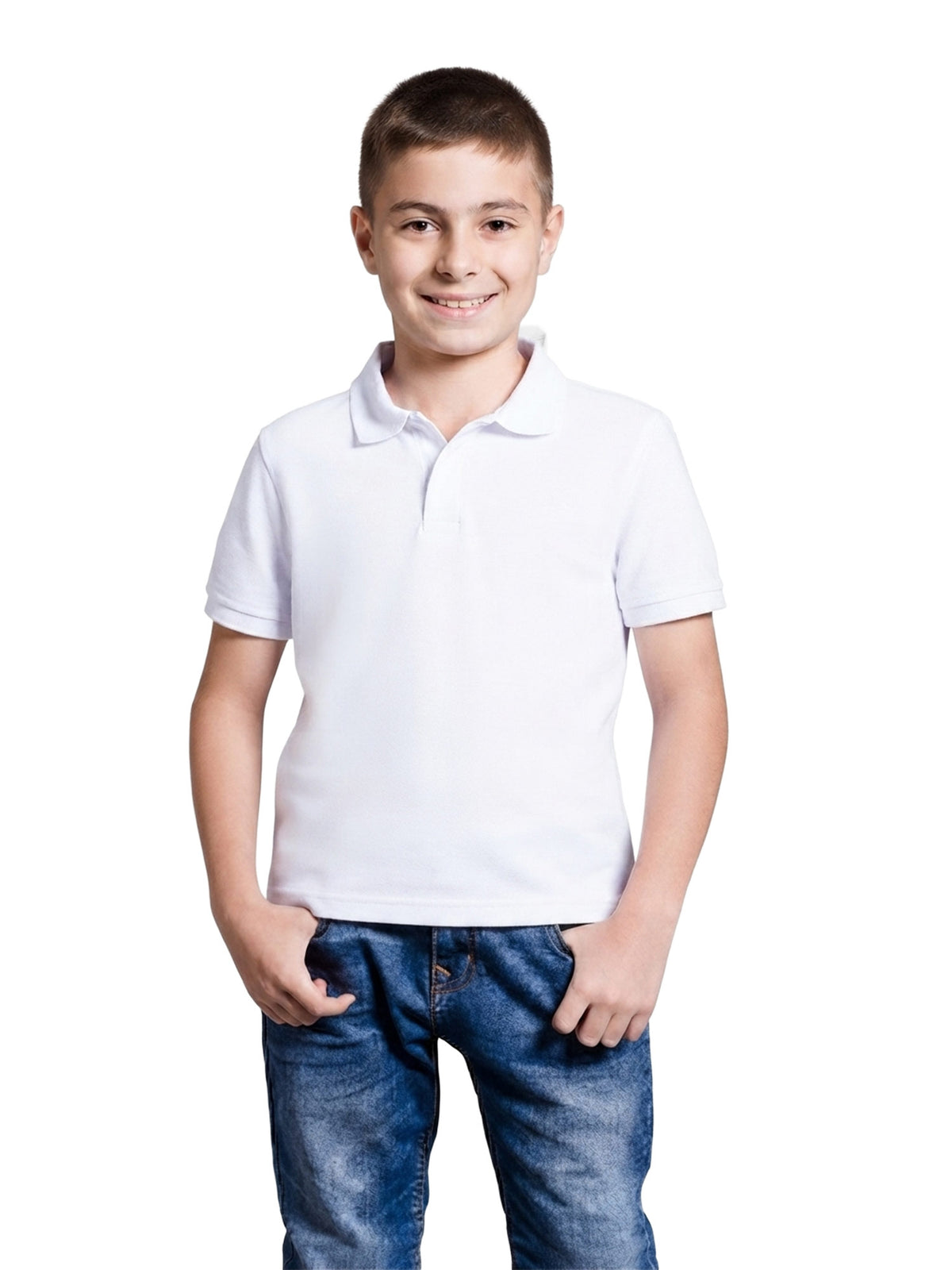 Polo niño corte clásico color blanco · Aritex Colombia