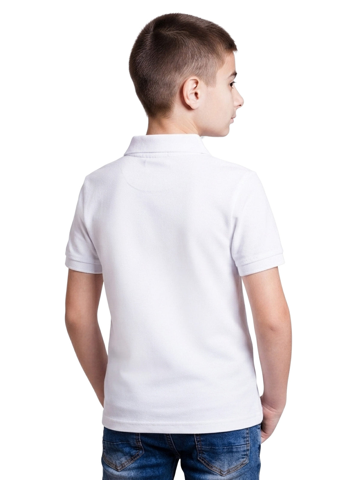 Polo niño corte clásico color blanco, vista 2 · Aritex Colombia
